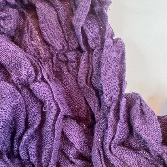 Textured Plum Purple Crinkle Knit Scarf with Subtle Sparkle - Picture 4 of 7